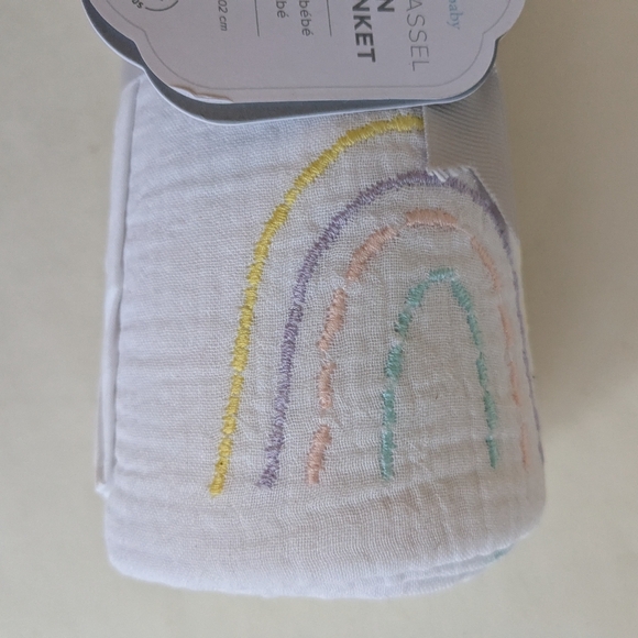 Pottery Barn Kids Rainbow Tassel Muslin Baby Blanket NWT - Picture 7 of 15